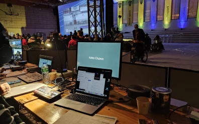 Photo depuis la régie d'un infodécor.